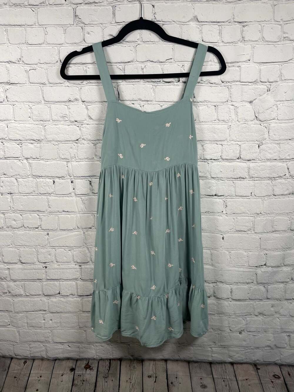 Copper Key Sage Green Cactus Embroidered Tiered Sun Dress Size S